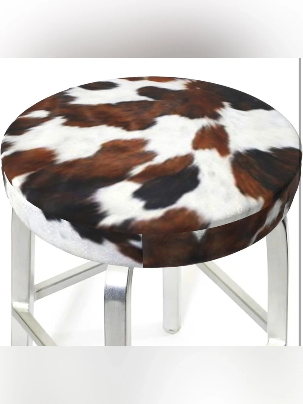 Premium Cowhide Round Pouf Ottoman - Brown & White Stool Cover Chair Cover